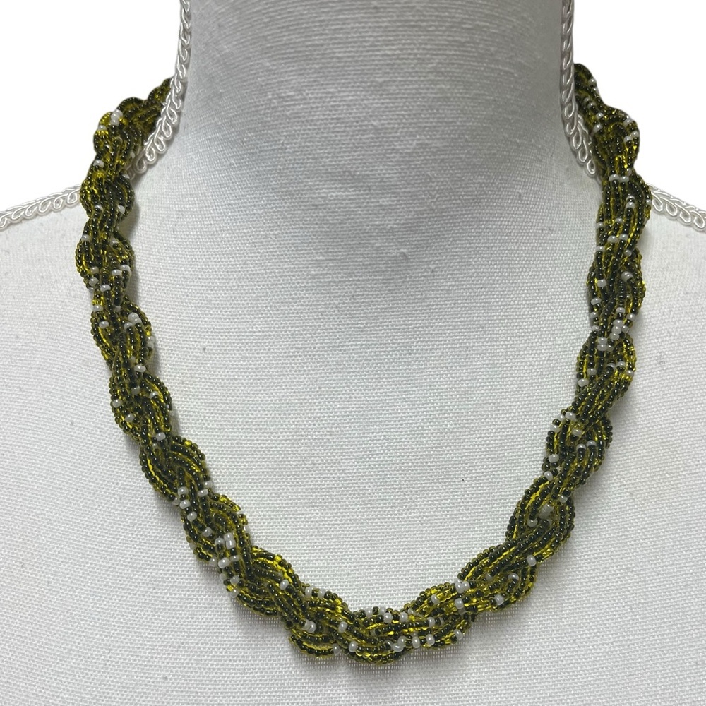 Vintage Green Seed Bead Twisted Multi Strand Necklace With Barrel Screw‎ Clasp